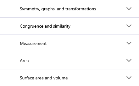 List of Geometric and Spatial Reasoning topics in drop down menu form